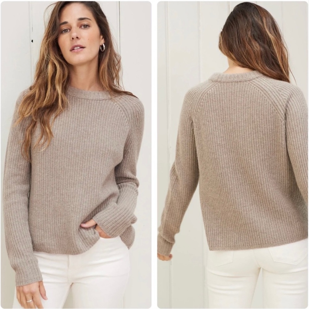 Jenni Jayne Cashmere Fisherman Sweater Undyed Stone Brown Tan Size Small